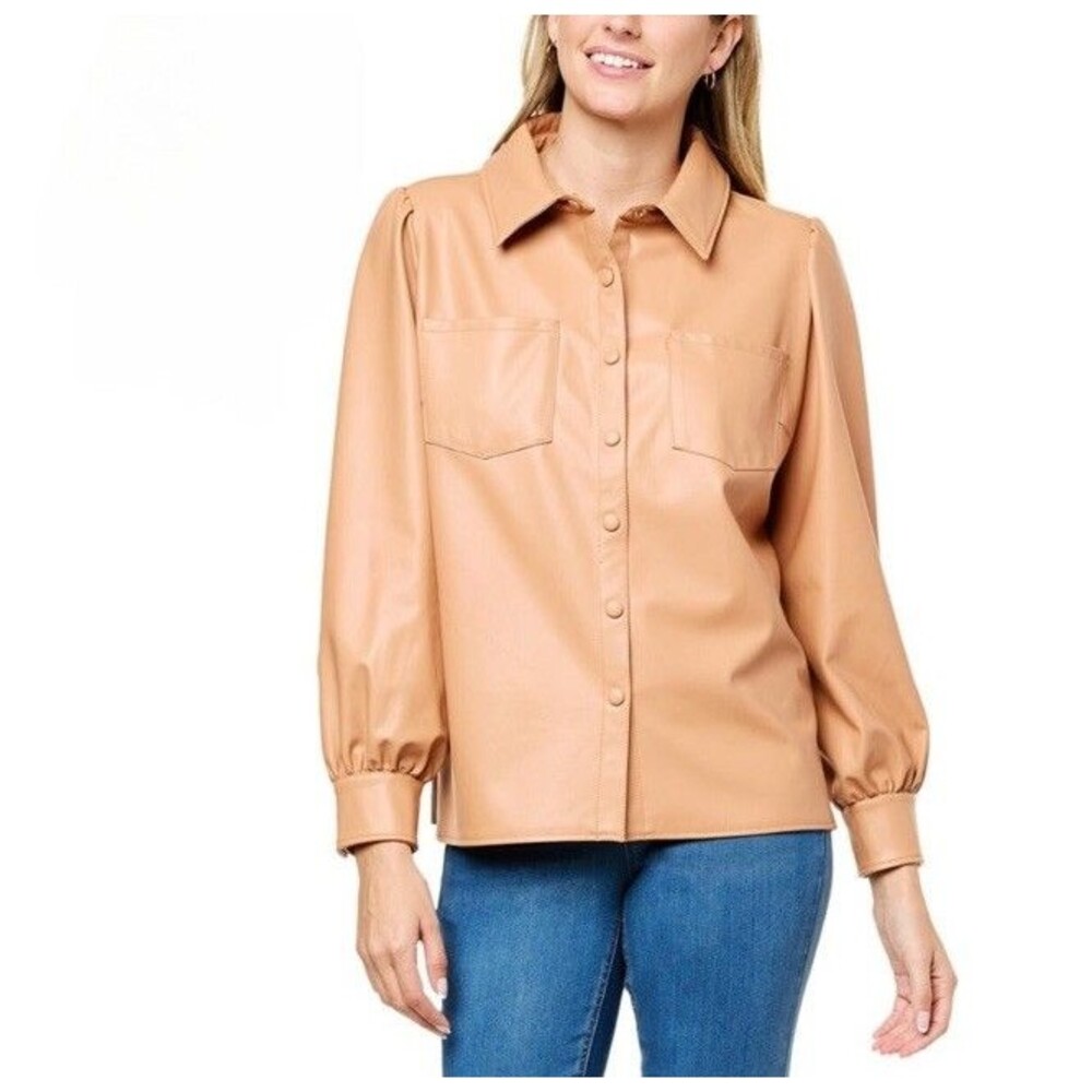 New G by Giuliana Black Label Vegan Leather Shirt Jacket Size Large Retail $82